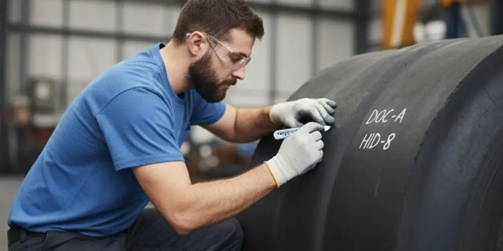 Exemplo de uso da Paint Marker CKS em borracha